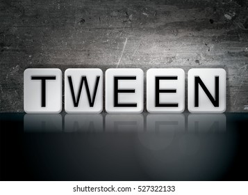 The word "Tween" written in white tiles against a dark vintage grunge background.