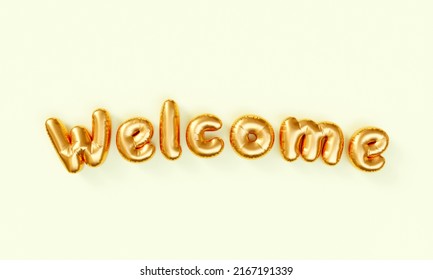 Word Welcome Is Written With Inflated Balloon Text Effect Isolated On Light Background. 3D Rendering