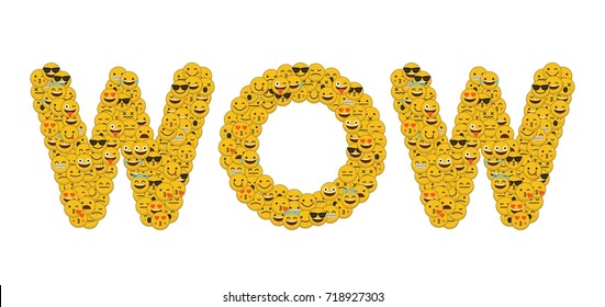 The Word Wow Written In Social Media Emoji Smiley Characters
