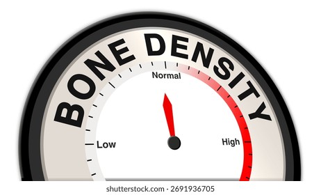 The words Bone Density with a barometer or tachometer at normal level, representing balanced bone density, moderate skeletal strength, and average musculoskeletal health concept in monitoring