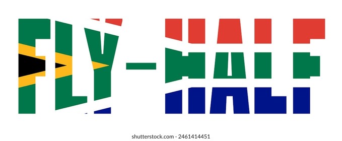 Words Fly Half   with South African Flag superimposed over it - unofficial logo - Powered by Shutterstock