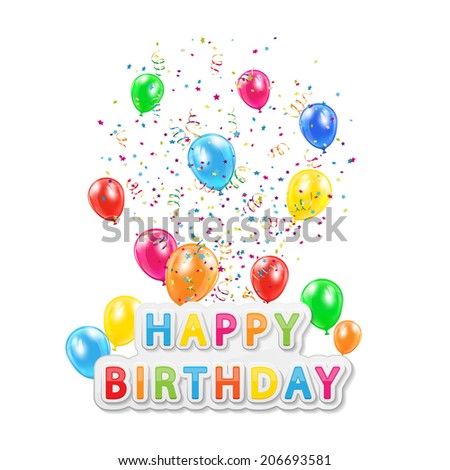 words happy birthday balloons confetti tinsel stock illustration