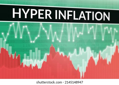 Words Hyper Inflation On Green Finance Background. 3D Render, Soft Focus. Global Economy Concept