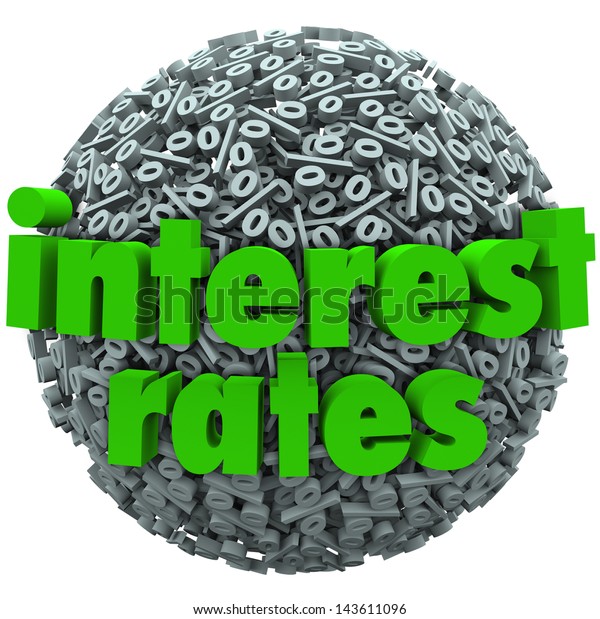 Words Interest Rates On Sphere Percentage 스톡 일러스트 143611096