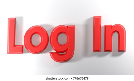 The words Log In written with red 3D letters laying on a white surface - 3D rendering