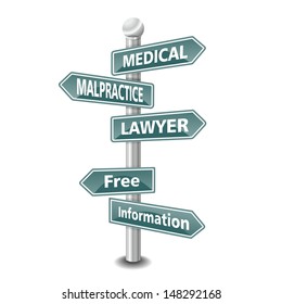 The Words Medical Malpractice Lawyer Icon Designed As Green Road Signpost - NEW TOP TREND 