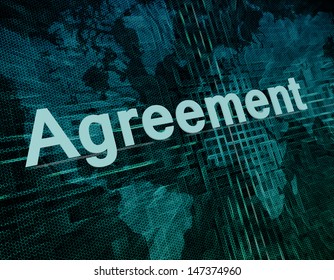 Words on digital world map concept: Agreement