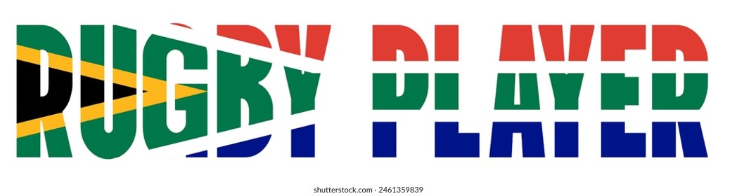 Words Rugby Player  with South African Flag superimposed over it - unofficial logo  - Powered by Shutterstock