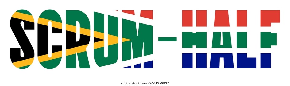 Words  Scrum Half  with South African Flag superimposed over it - unofficial logo  - Powered by Shutterstock