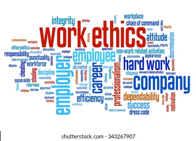 Work ethics issues and concepts word cloud illustration. Word collage concept.