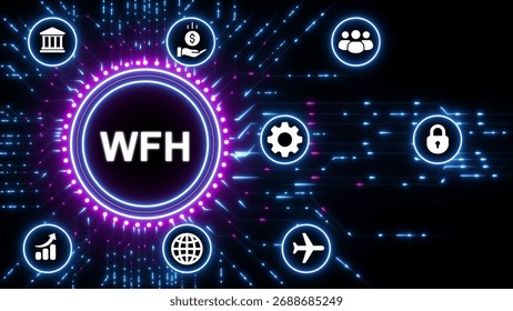 Work From Home Concept with Digital Network and Business Icons remote work technology