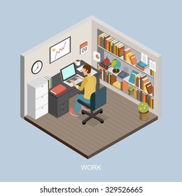 Work At Home Concept In Isometric 3d Flat Design 