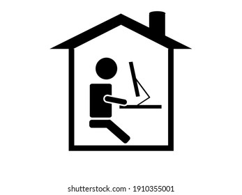 Work From Home Icon . Professional Working On Computer At Home .