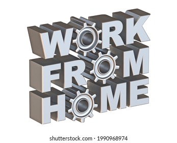 Work From Home Steel Extruded Text 3D Render Illustration Isolated On White Background