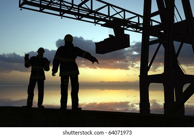 Work on the construction at night