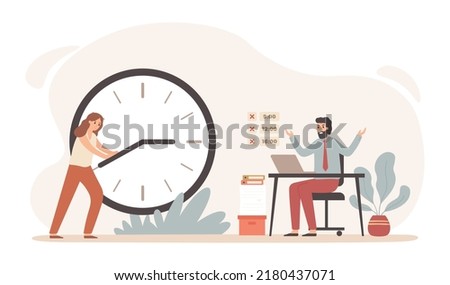 Work time management, control shift in office.  business time schedule, work deadline and productivity illustration