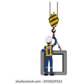 A worker is checking sling tag for making sure that the load is properly secured