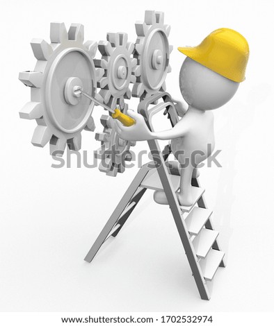 Worker and cogs 3D Redering