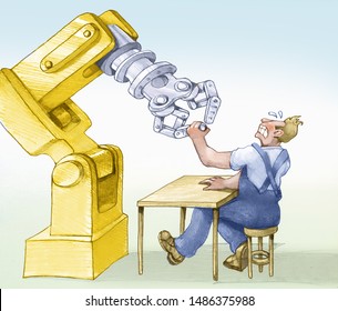 A Worker Makes A Desperate Arm Wrestle With A Robot To Keep His Job