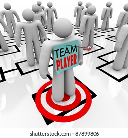 A Worker Marked Team Player Is Identified As One Of The Best People In An Organizational Chart And Stands On A Bulls Eye To Indicated He Has Been Targeted As A Top Performer