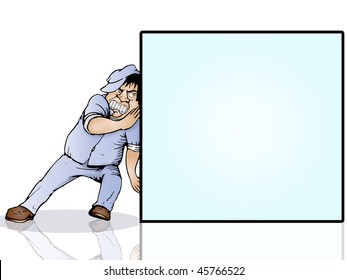 worker Push blank box over isolated white background