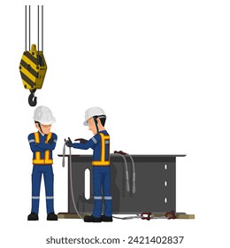 A worker is reporting the problem about lifting equipment to his supervisor