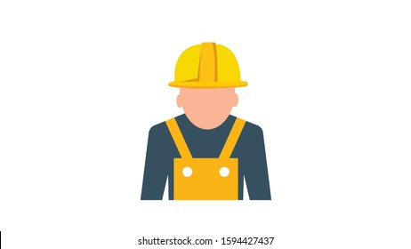 Worker wearing hard hat.Construction worker, builder icon isolated on background