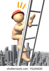 Workers are climbing the ladder at a high.This is a computer generated image.