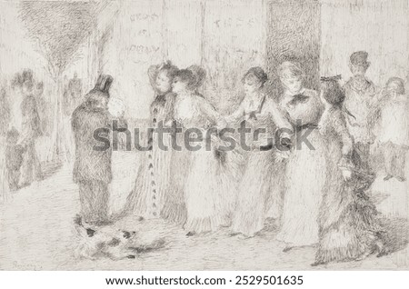Workers' Daughters on the Outer Boulevard (1877-1878) by Pierre-Auguste Renoir. Vintage people art, Pierre-Auguste Renoir drawing illustration, old people painting, Pierre-Auguste Renoir art print.