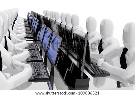 Workers looking results on computer screens