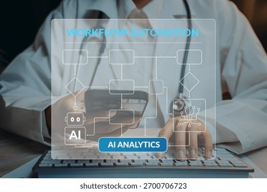 Workflow automation and AI analytics concept integrating artificial intelligence for smart business process management and operational efficiency improvement