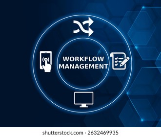 workflow management tech concept.The process of automating and optimizing business workflows, ensuring tasks are completed efficiently and effectively.