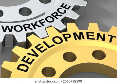 Workforce development word on metal gear, 3d rendering