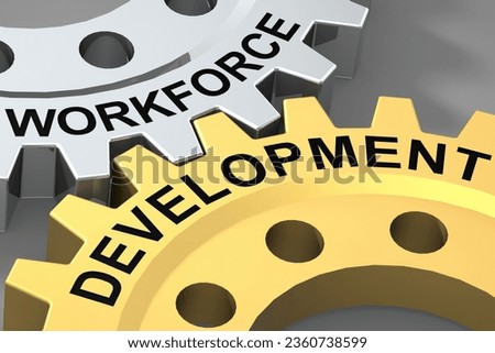 Workforce development word on metal gear, 3d rendering