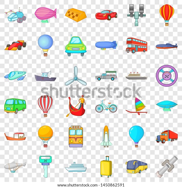Working transport icons set.\
Cartoon style of 36 working transport icons for web for any\
design