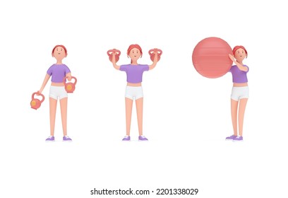 Workout Exercise Set. 3D Illustration