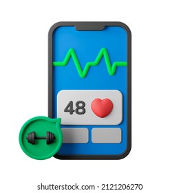 workout mobile app illustration with heart rate monitor 3d icon 3d illustration exercise fitness theme