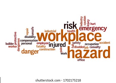 Workplace hazard word cloud concept on white background