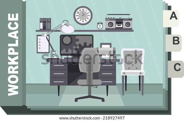 Workplace Organization Computer Desk Home Office Stock