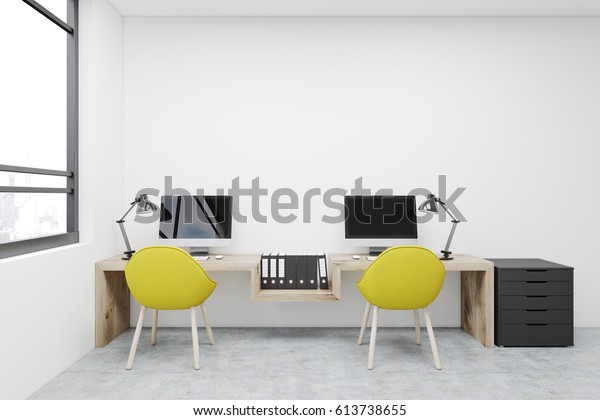 Workplace Two Yellow Chair Desk Two Stock Illustration 613738655