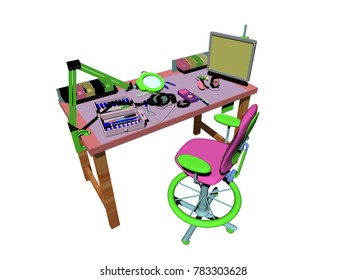 workshop with electronics 3D rendering