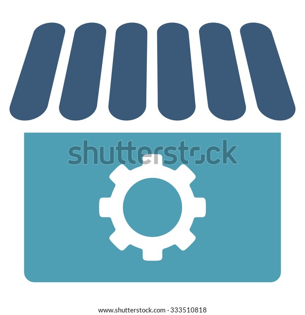Workshop raster icon.\
Style is bicolor flat symbol, cyan and blue colors, rounded angles,\
white\
background.