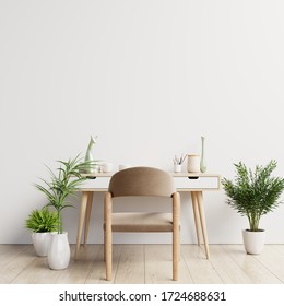 
Workspace desk interior with mockup white wall, 3D Rendering
