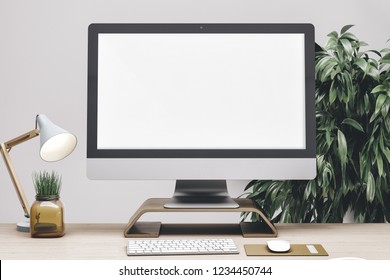 WorkSpace-Desktop-Computer mit Lampe. 3D-Rendering