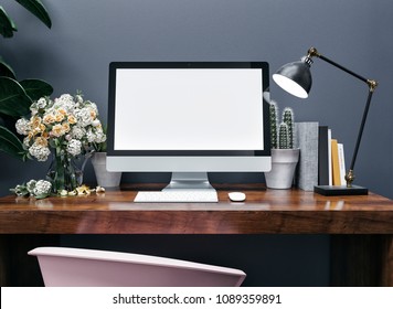 Workspace mockup with computer