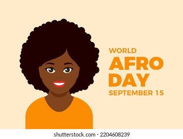 World Afro Day illustration. Pretty african american woman avatar head icon. Happy smiling black woman with afro hairstyle drawing. September 15. Important day - Powered by Shutterstock