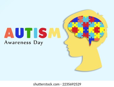 World Autism Awareness Day. Silhouette of boy with puzzle pieces in his head on light blue background - Powered by Shutterstock