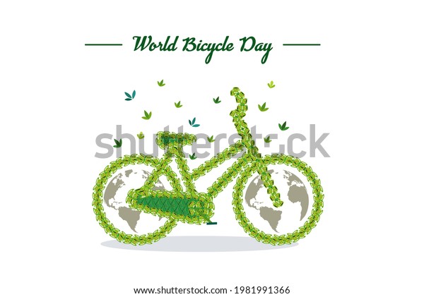 world\
bicycle day illustration, car free way to\
drive