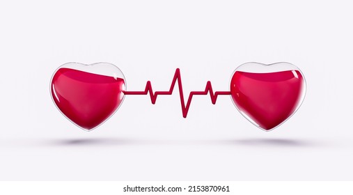 World Blood Donor Day, June 14th,  blood transferring From 1 heart to other heart concept 3d illustration