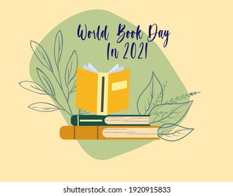 World Book Day 2021 Concept Illustration With Open And Closed Books. International Book Day Concept